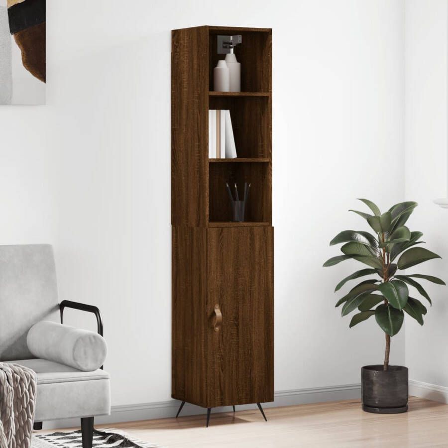 The Living Store Hoge kast 34-5x34x180 cm bewerkt hout bruineikenkleurig Keukenkast - Foto 3