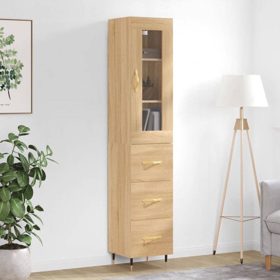 The Living Store Hoge kast 34-5x34x180 cm bewerkt hout sonoma eikenkleurig Keukenkast - Foto 2