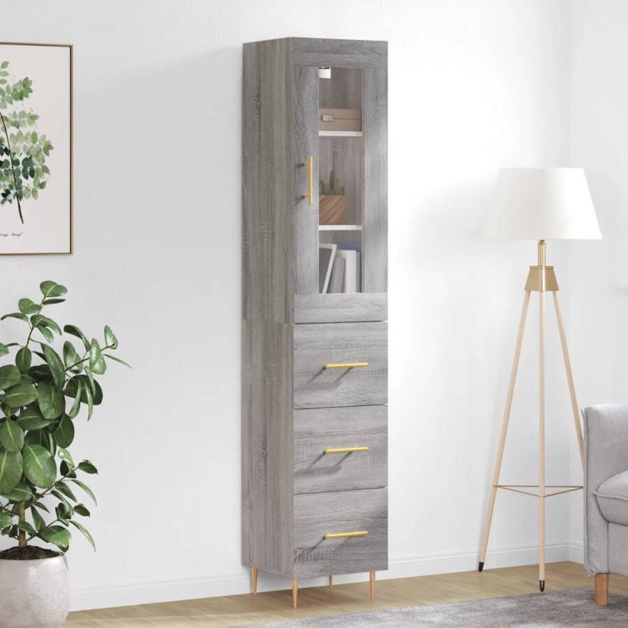 The Living Store Hoge kast 34 5x34x180 cm bewerkt hout grijs sonoma eikenkleurig Hoge Kast Houten Kast Grijze Kast Opslagoplossing Woonaccessoires - Foto 6