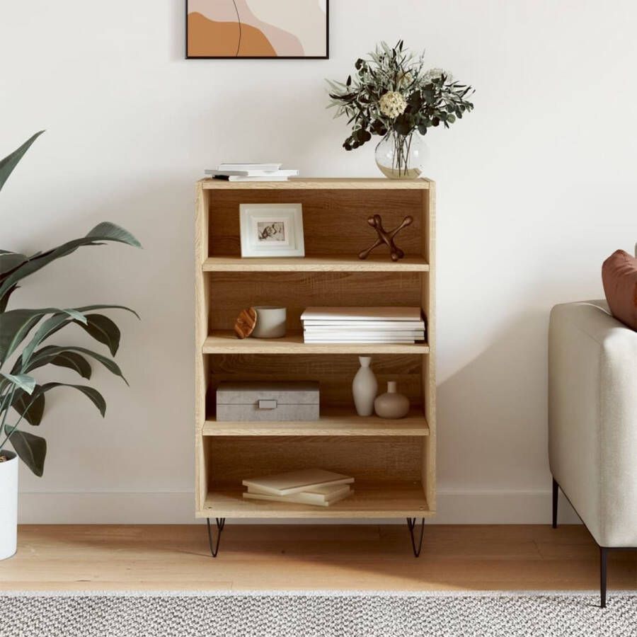 The Living Store Hoge kast 57x35x90 cm bewerkt hout sonoma eikenkleurig Hoge Kast Dressoir Houten Kast Sonoma Eiken Opbergkast - Foto 4