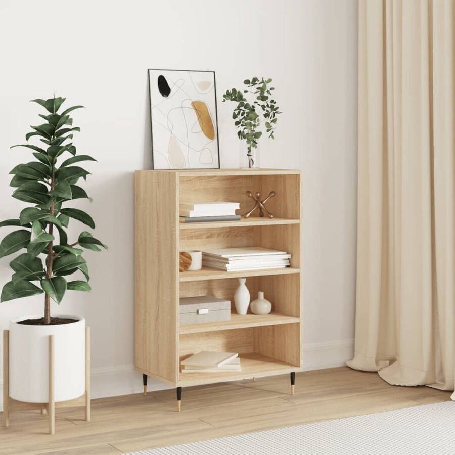 The Living Store Hoge kast 57x35x90 cm bewerkt hout sonoma eikenkleurig Hoge Kast Dressoir Houten Kast Sonoma Eiken Opbergkast