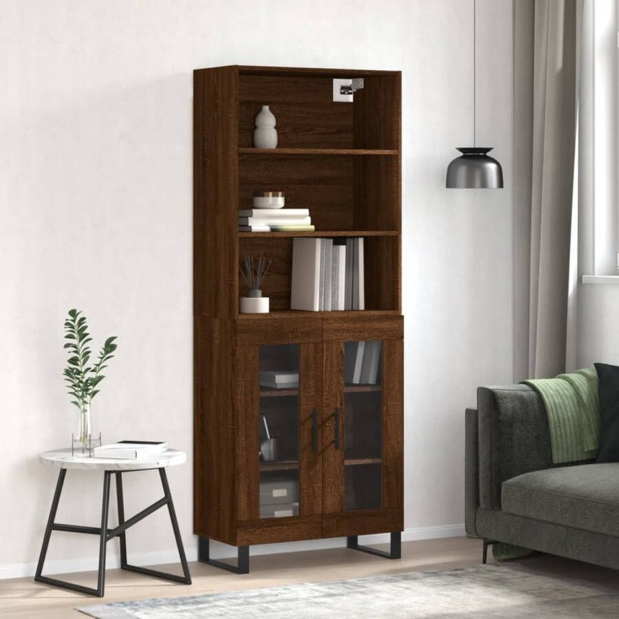 The Living Store Hoge Kast Bruineiken Dressoir Opzetkast 69.5 x 34 x 180 cm Montage vereist inclusief 1x Dressoir 1x Opzetkast - Foto 2