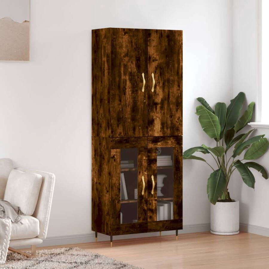 The Living Store Hoge kast 69-5x34x180 cm bewerkt hout gerookt eikenkleurig Keukenkast