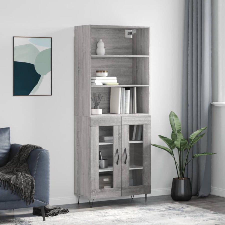 The Living Store Hoge kast 69-5x34x180 cm bewerkt hout grijs sonoma eikenkleurig Keukenkast - Foto 2