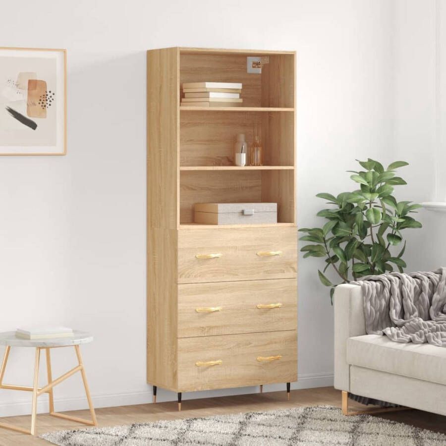 The Living Store Hoge kast 69 5x34x180 cm bewerkt hout sonoma eikenkleurig Hoge Kast Salontafel Houten Kast Eiken Kast - Foto 2