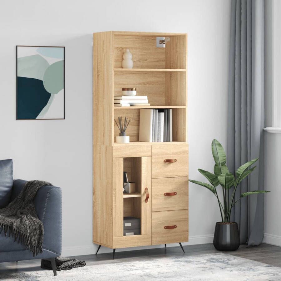 The Living Store Hoge kast 69-5x34x180 cm bewerkt hout sonoma eikenkleurig Keukenkast