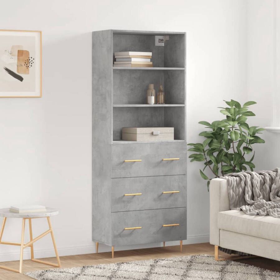 The Living Store Hoge kast 69 5x34x180 cm bewerkt hout betongrijs Hoge Kast Opslagoplossing Houten Kast Betonnen Grijze Kast Woonkamermeubilair - Foto 6