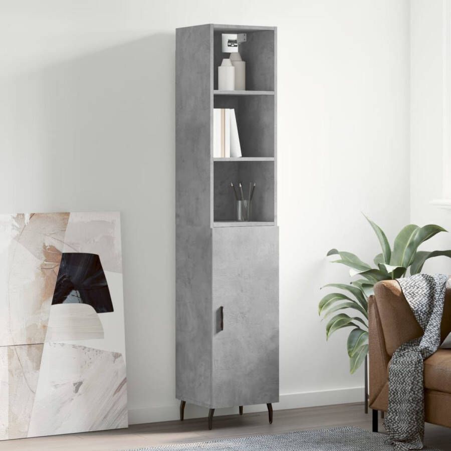 The Living Store Hoge Kast Betongrijs Bewerkt Hout en Metaal 34.5 x 34 x 180 cm Duurzaam en Praktisch