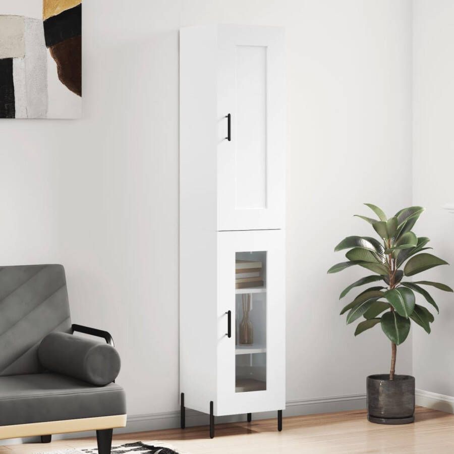 The Living Store Hoge kast 34 5x34x180 cm bewerkt hout hoogglans wit Hoge Kast Witte Kast Houten Kast Opslagoplossing Woonkamermeubel - Foto 14