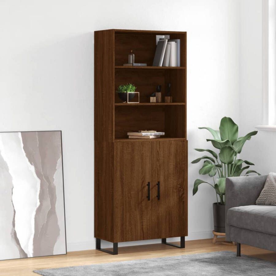 The Living Store Hoge kast 69 5x34x180 cm bewerkt hout bruin eikenkleur Hoge Kast Houten Kast Bruine Eiken Kast Opbergkast - Foto 2