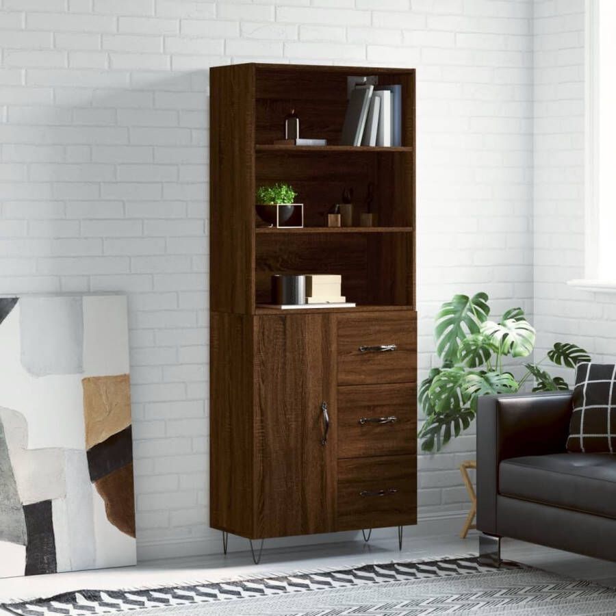 The Living Store Hoge kast 69 5x34x180 cm bewerkt hout bruin eikenkleur Hoge Kast Houten Kast Bruine Kast Opbergkast Woonaccessoires - Foto 5