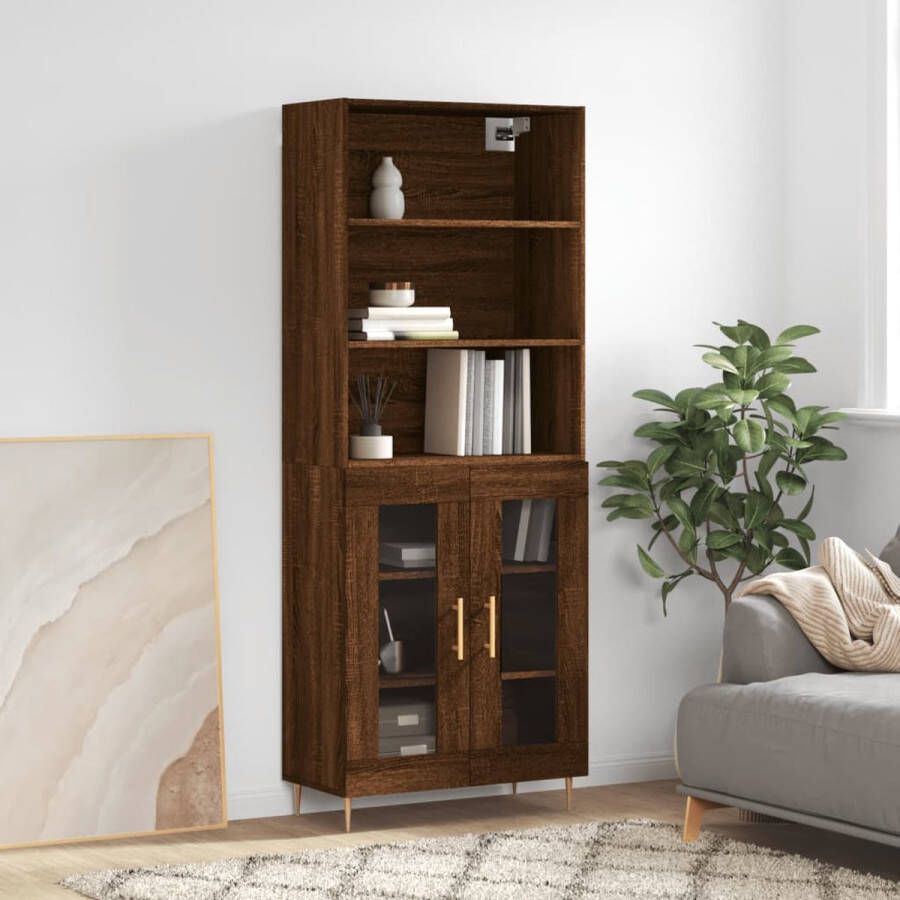 The Living Store Hoge kast 69 5x34x180 cm bewerkt hout bruin eikenkleur Hoge Kast Houten Kast Bruine Eiken Kast Opbergkast Living Room Furniture - Foto 2