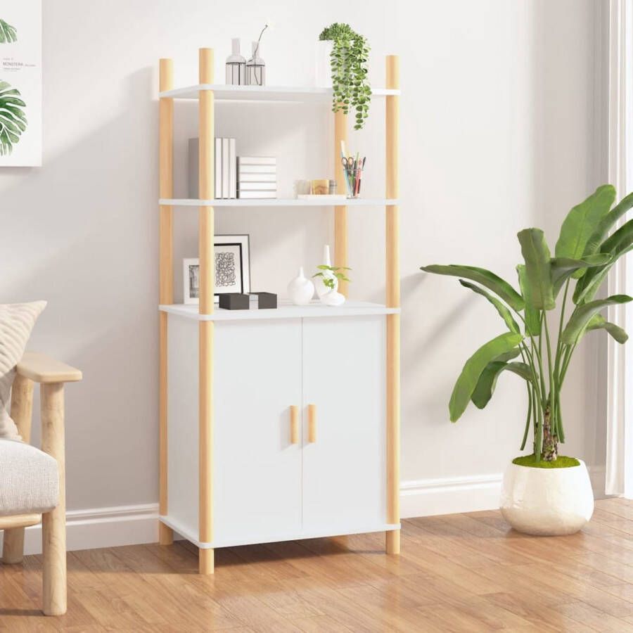 The Living Store Hoge Kast Decoratieve en praktische toevoeging Duurzaam hout Stabiele poot Voldoende opbergruimte Wit 60x40x141cm