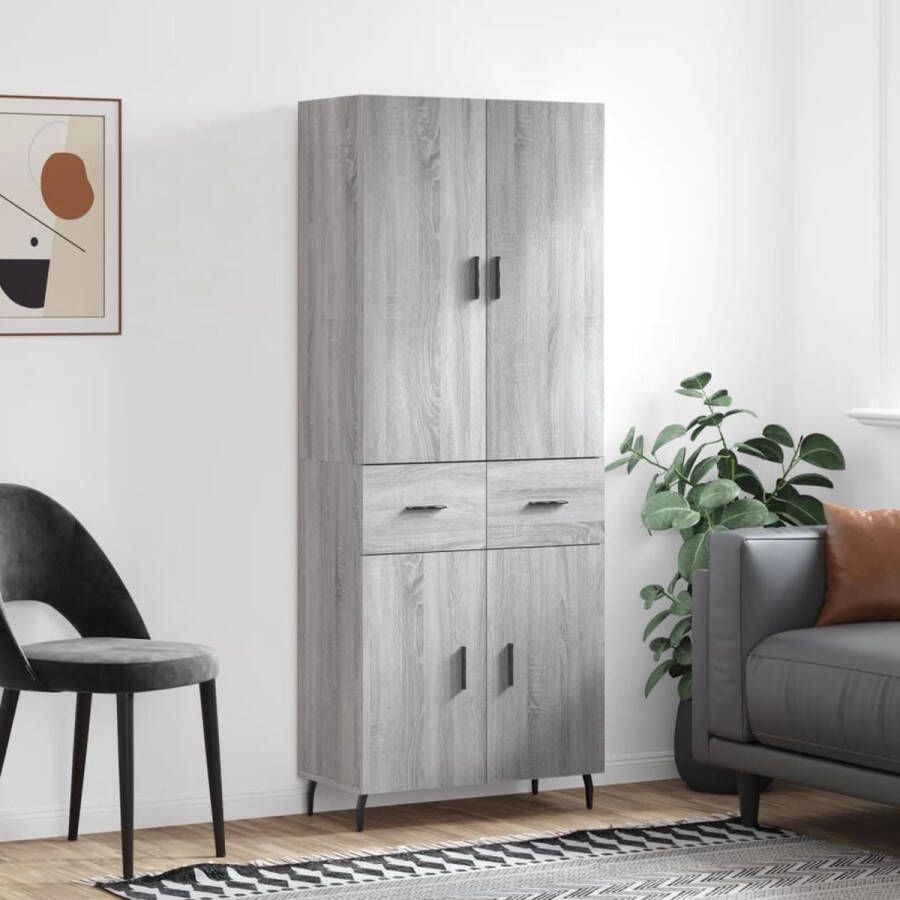 The Living Store Hoge Kast Dressoir en Opzetkast Grijs Sonoma Eiken 69.5 x 34 x 180 cm Duurzaam Materiaal