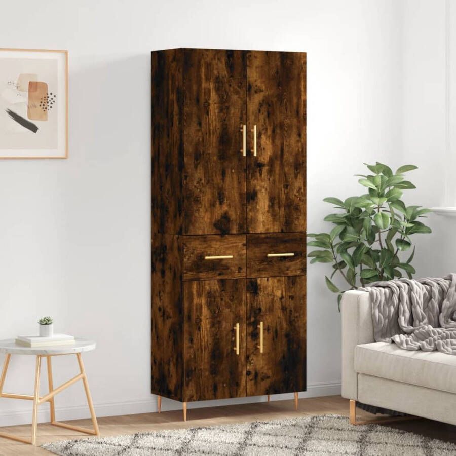 VidaXL Kasten Hoge Kast Hoge kast 69 5x34x180 cm bewerkt hout gerookt eikenkleurig Bruine Kast Houten Kast Opslagkast