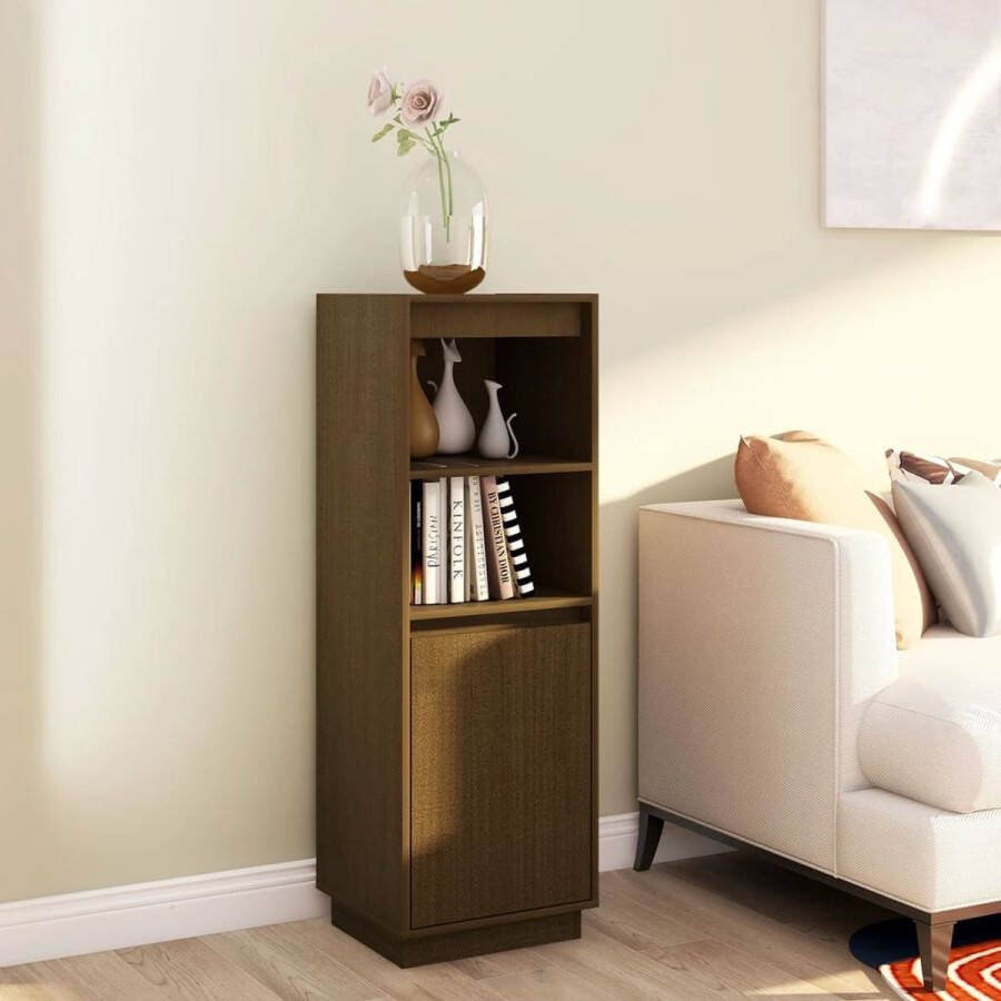 The Living Store Hoge kast 37x34x110 cm massief grenenhout honingbruin Hoge Kast Grenoble Hout Honingbruin Opbergkast Living Room Furniture - Foto 2