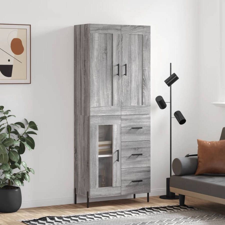 The Living Store Hoge kast 69 5x34x180 cm bewerkt hout grijs sonoma eikenkleurig Hoge Kast Grijze Kast Houten Kast Opslagkast Badkamerkast - Foto 4
