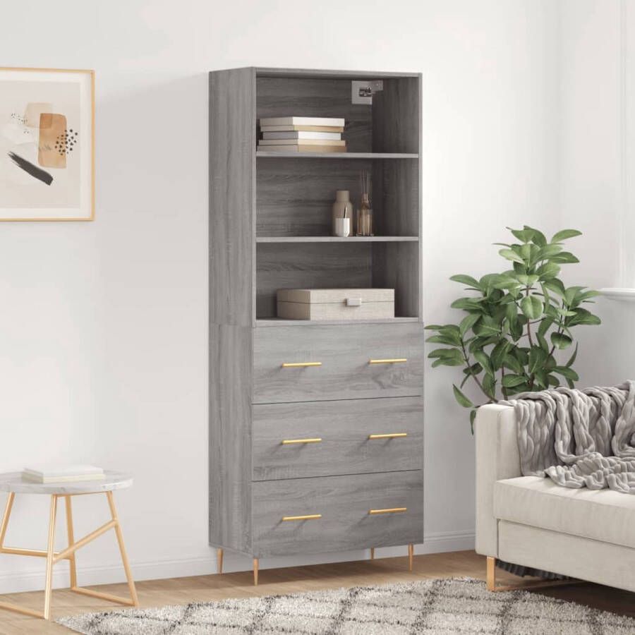 The Living Store Hoge Kast Grijs Sonoma Eiken 69.5 x 34 x 180 cm Duurzaam materiaal