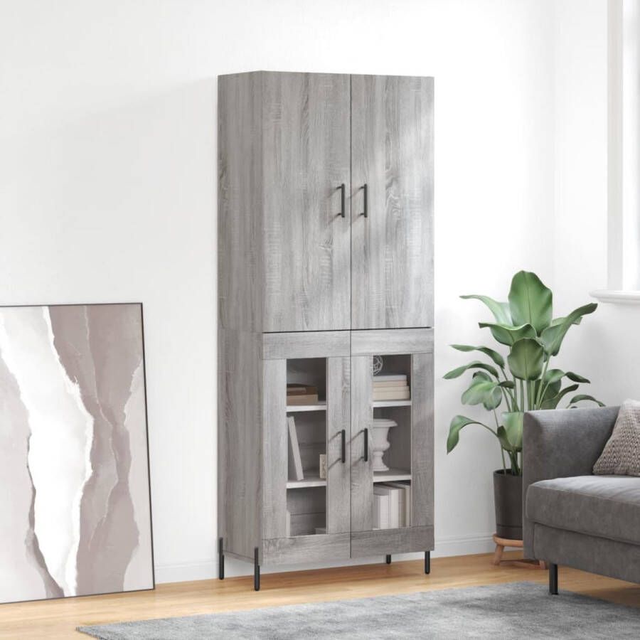 The Living Store Hoge Kast Grijs Sonoma Eiken 69.5 x 34 x 180 cm Duurzaam materiaal