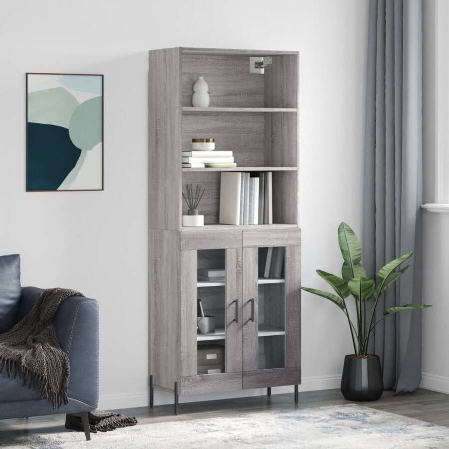 The Living Store Hoge Kast Grijs Sonoma Eiken 69.5 x 34 x 180 cm Duurzaam materiaal