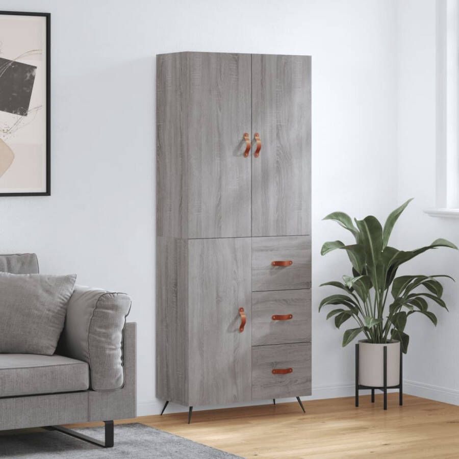 The Living Store Hoge kast 69 5x34x180 cm bewerkt hout grijs sonoma eikenkleurig Hoge Kast Kledingkast Opslagoplossing Grijze Kast Houten Kast - Foto 2