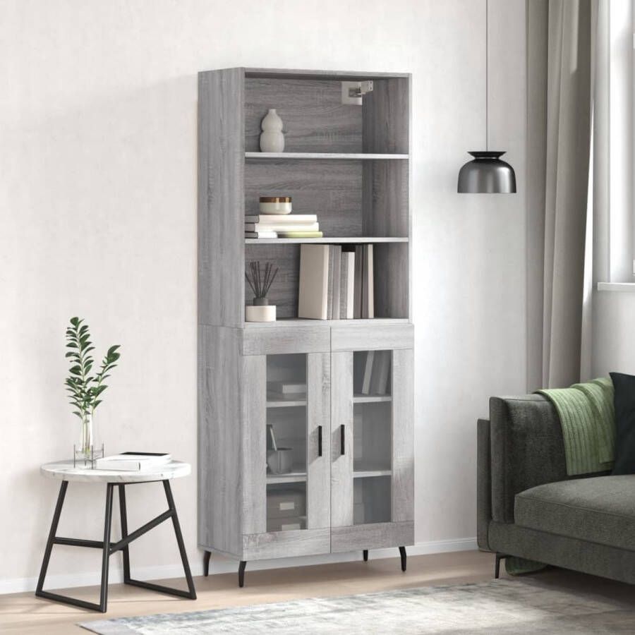 The Living Store Hoge kast 69 5x34x180 cm bewerkt hout grijs sonoma eikenkleurig Hoge Kast Grijze Kast Houten Kast Opslagkast Woonaccessoires - Foto 2