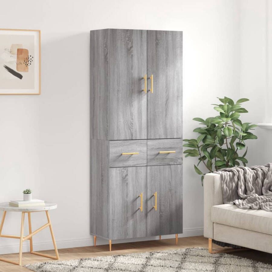 VidaXL Grijze Kast Hoge Kast Hoge kast 69 5x34x180 cm bewerkt hout grijs sonoma eikenkleurig Houten Kast Opslagkast Kledingkast