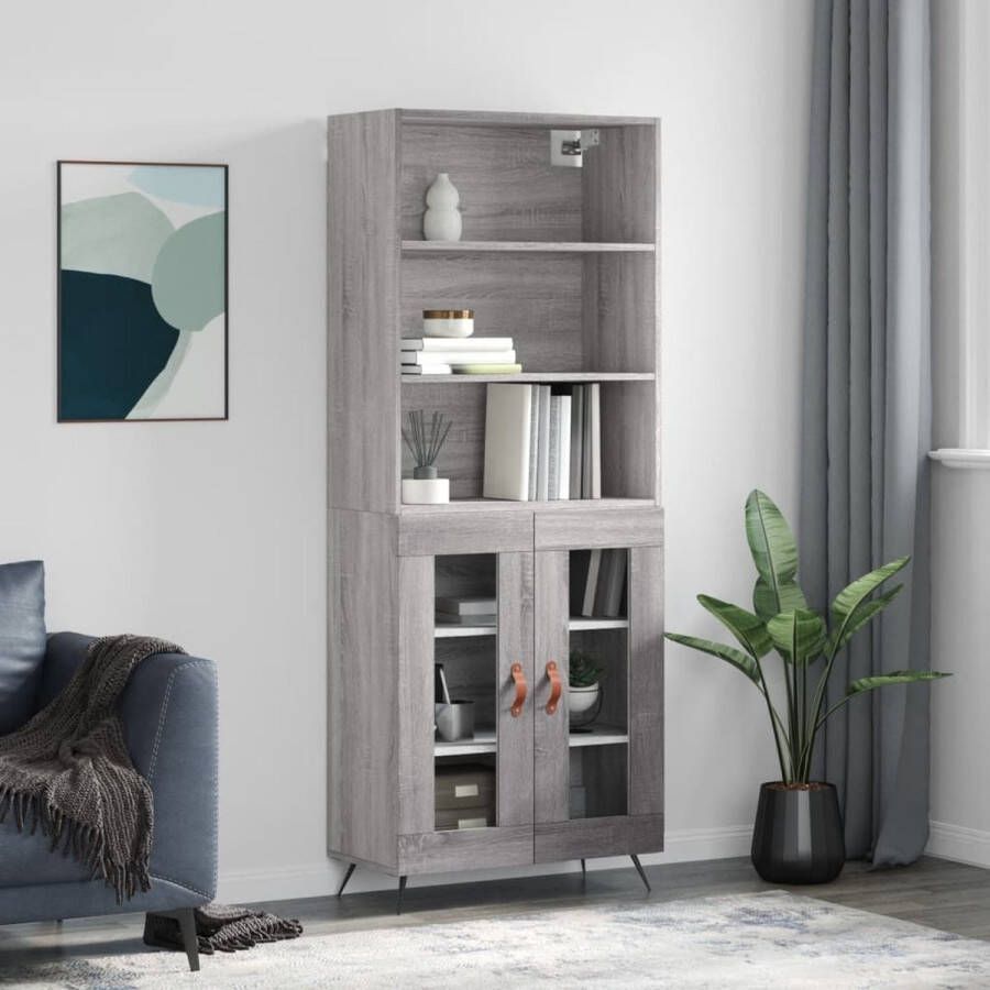The Living Store Hoge kast 69 5x34x180 cm bewerkt hout grijs sonoma eikenkleurig Hoge Kast Grijze Kast Houten Kast Opslagkast Salontafel - Foto 2