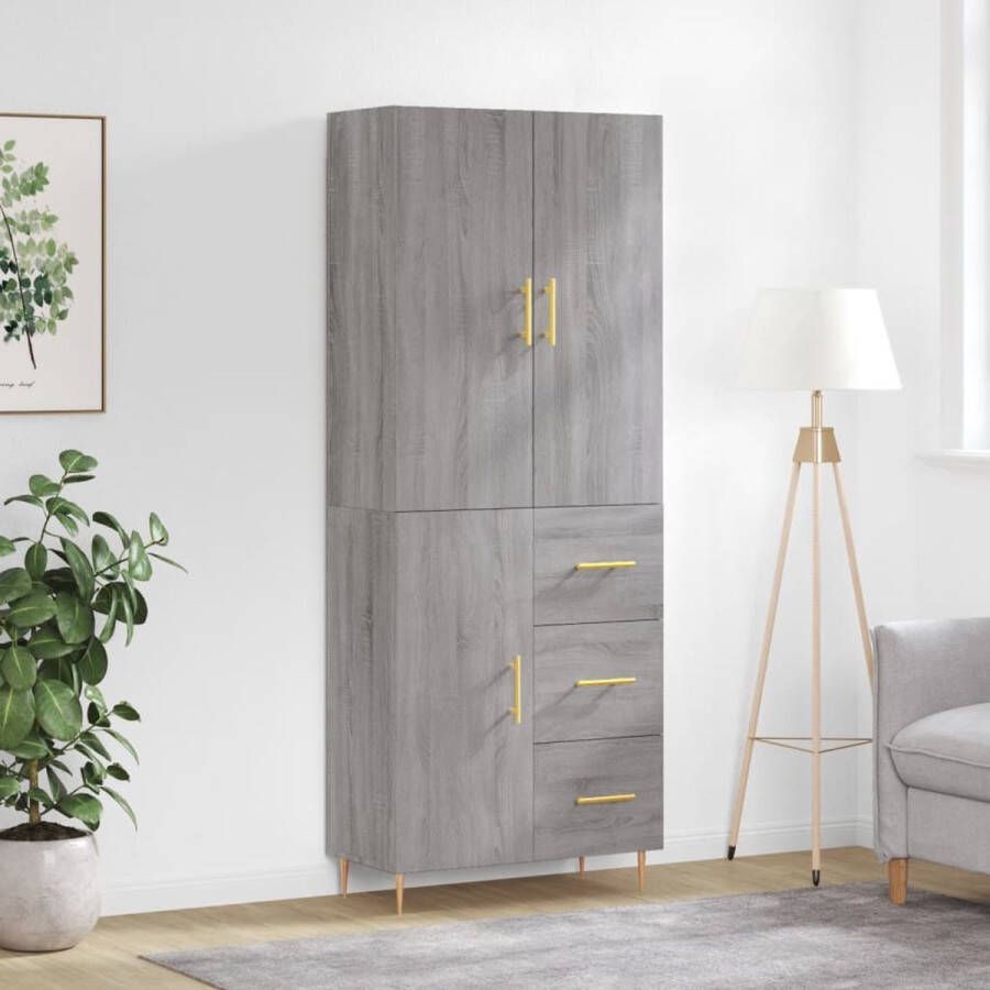 The Living Store Hoge kast 69 5x34x180 cm bewerkt hout grijs sonoma eikenkleurig Hoge Kast Grijze Kast Houten Kast Opslagoplossing Woonkamermeubel - Foto 2