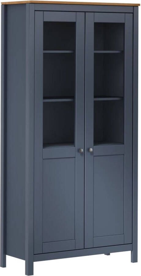 The Living Store Hill Houten Hoge Kast 85 x 37 x 170.5 cm Massief Grenenhout en Gehard Glas