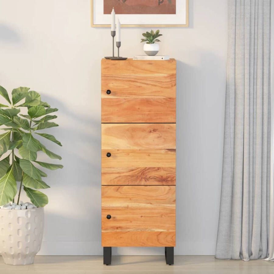 The Living Store Hoge kast met 3 deuren 40x33x110 cm massief acaciahout en ijzer Hoge Kast Industrieel Design Houten Kast Opbergkast Acacia Hout - Foto 2