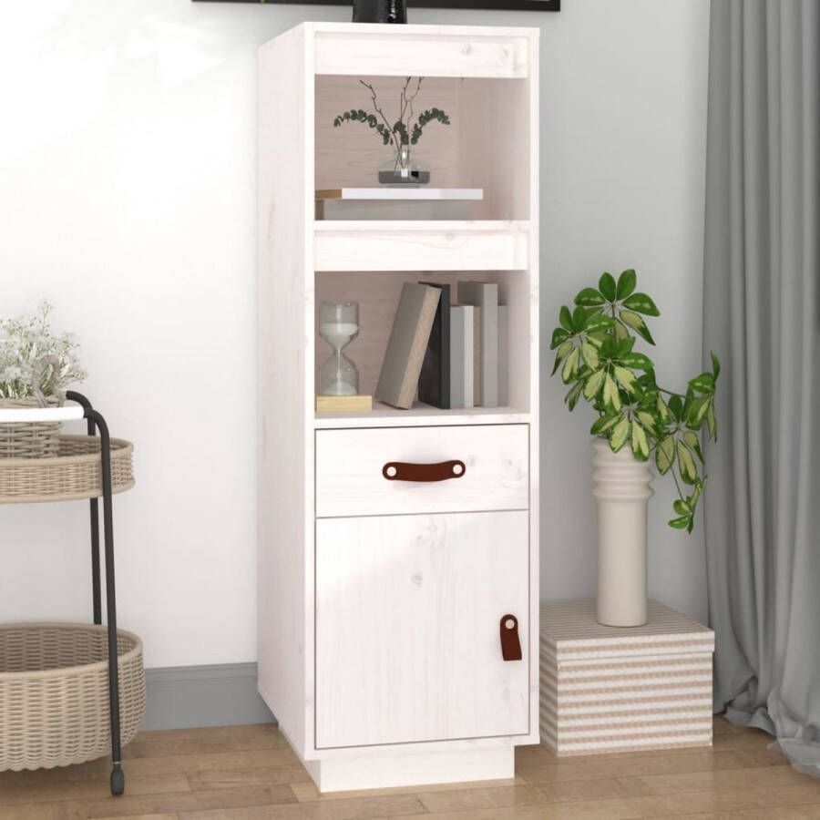 The Living Store Hoge Kast Massief Grenenhout 34 x 40 x 108.5 cm Wit