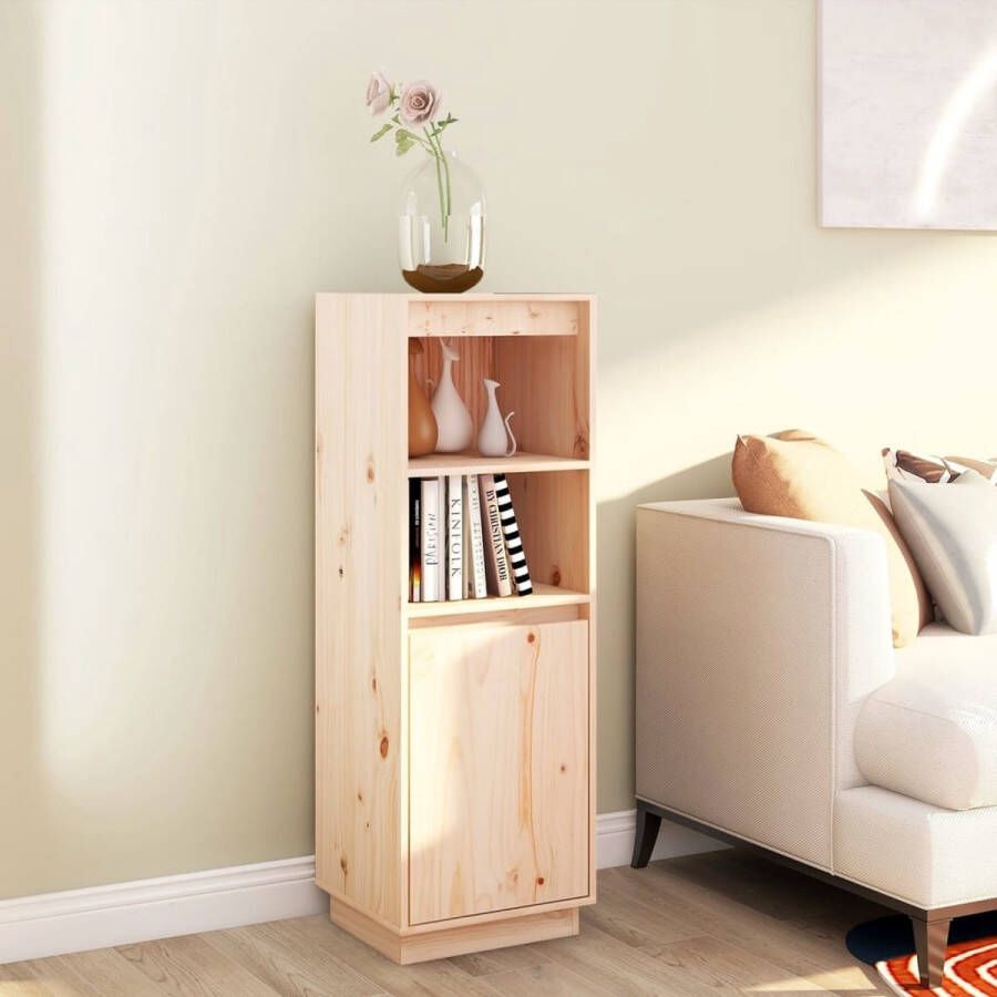 The Living Store Hoge Kast Massief Grenenhout 37 x 34 x 110 cm 1 Schap en 1 Vak met Deur