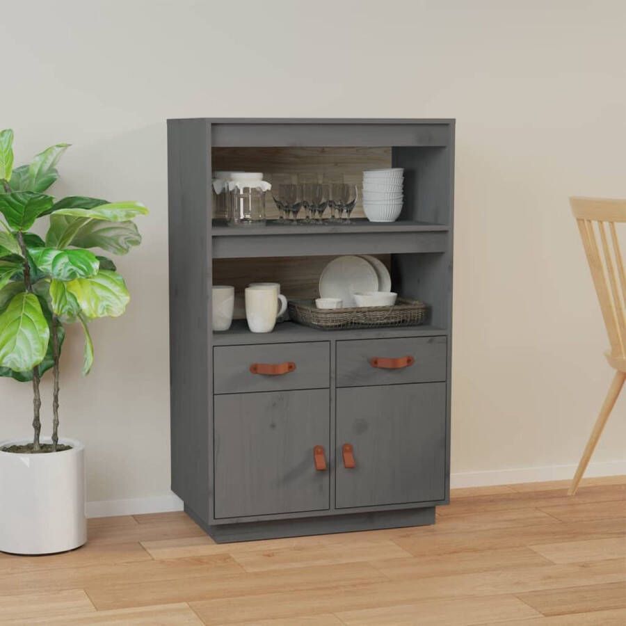 The Living Store Hoge kast Massief grenenhout 67x40x108.5 cm Grijs