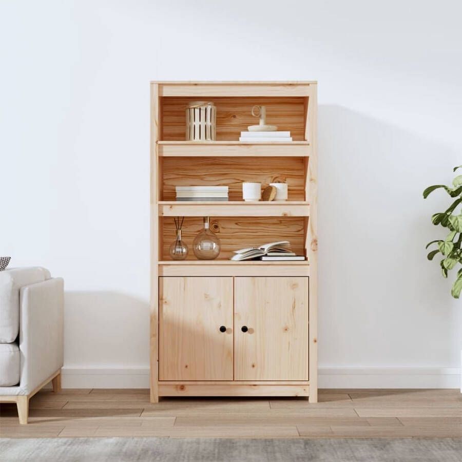 The Living Store Hoge Kast Massief Grenenhout 80 x 35 x 154 cm Decoratieve en praktische opbergruimte