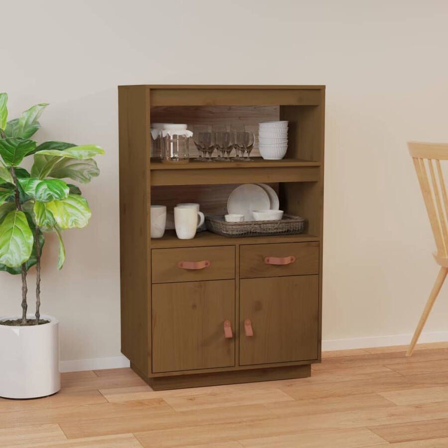 The Living Store Hoge Kast Massief Grenenhout Opbergruimte 67x40x108.5 cm Honingbruin