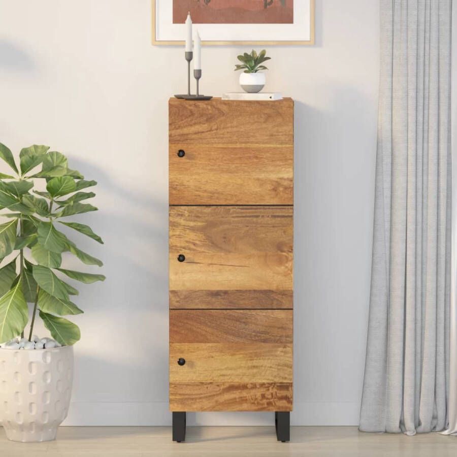 The Living Store Hoge kast met 3 deuren 40x33x110 cm massief mangohout en ijzer Hoge Kast Mangohouten Kast Industrieel Design Opbergkast Vintage Kast - Foto 2