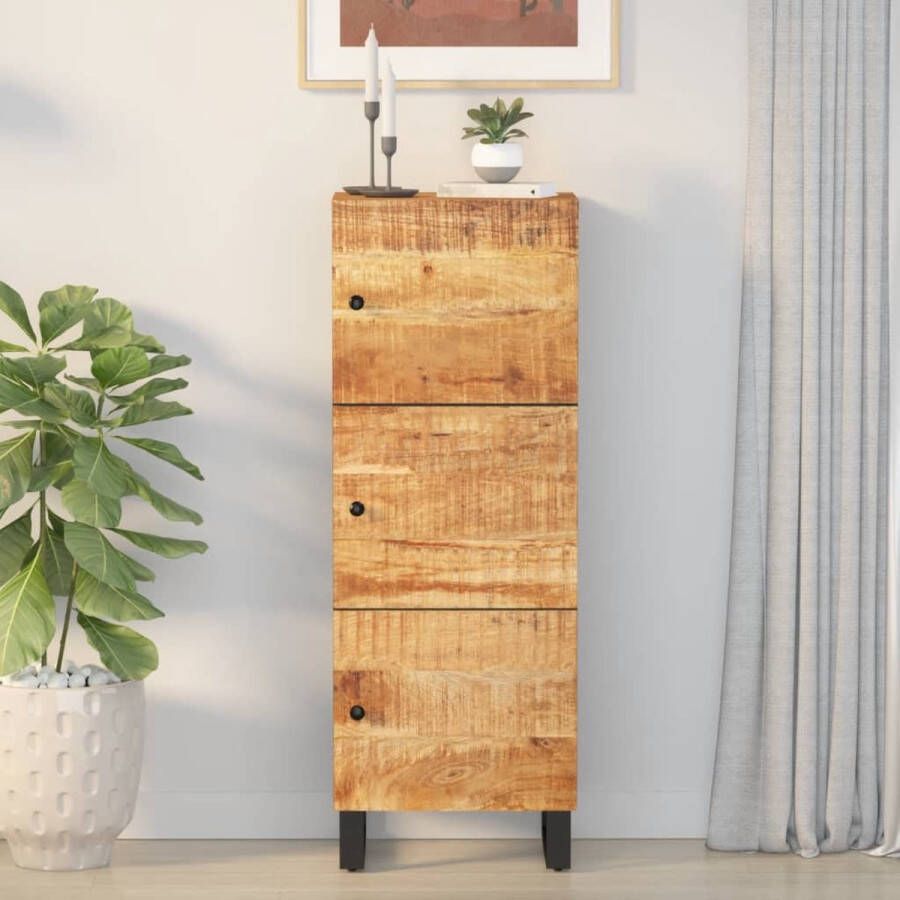 The Living Store Hoge kast met 3 deuren 40x33x110 cm massief mangohout en ijzer Keukenkast