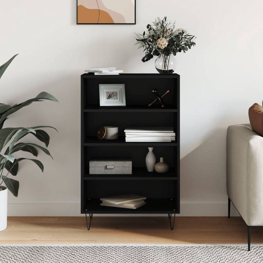 The Living Store Hoge kast 57x35x90 cm bewerkt hout zwart Hoge Kast Houten Kast Zwarte Kast Opslagkast Woonaccessoires - Foto 2