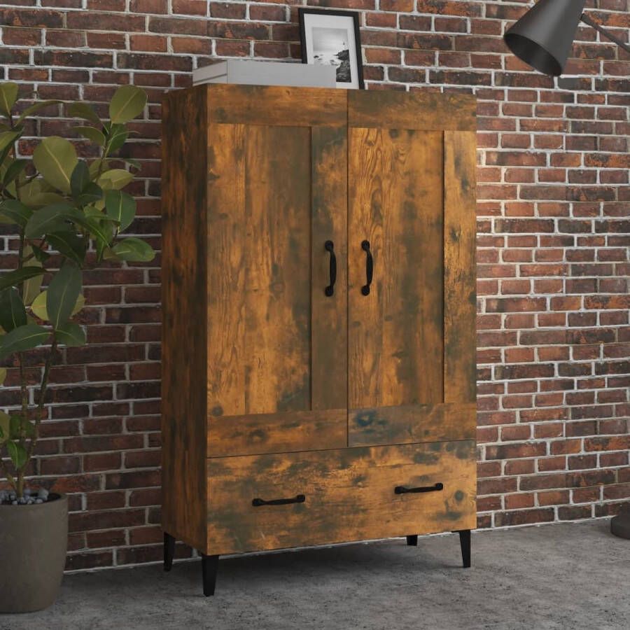 The Living Store Hoge kast 70x31x115 cm bewerkt hout gerookt eikenkleurig Hoge Kast Opbergkast Industrieel Meubilair Houten Kast Bruine Kast - Foto 2