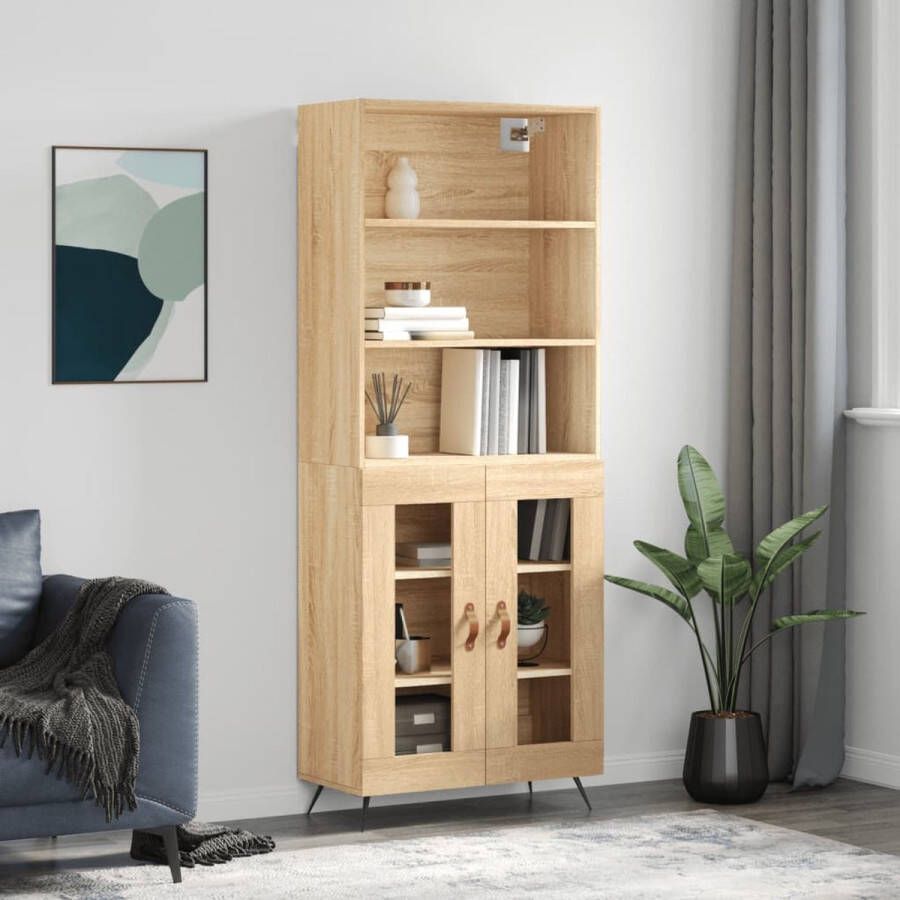The Living Store Hoge kast 69 5x34x180 cm bewerkt hout sonoma eikenkleurig Hoge Kast Houten Kast Sonoma Eiken Opbergkast - Foto 3