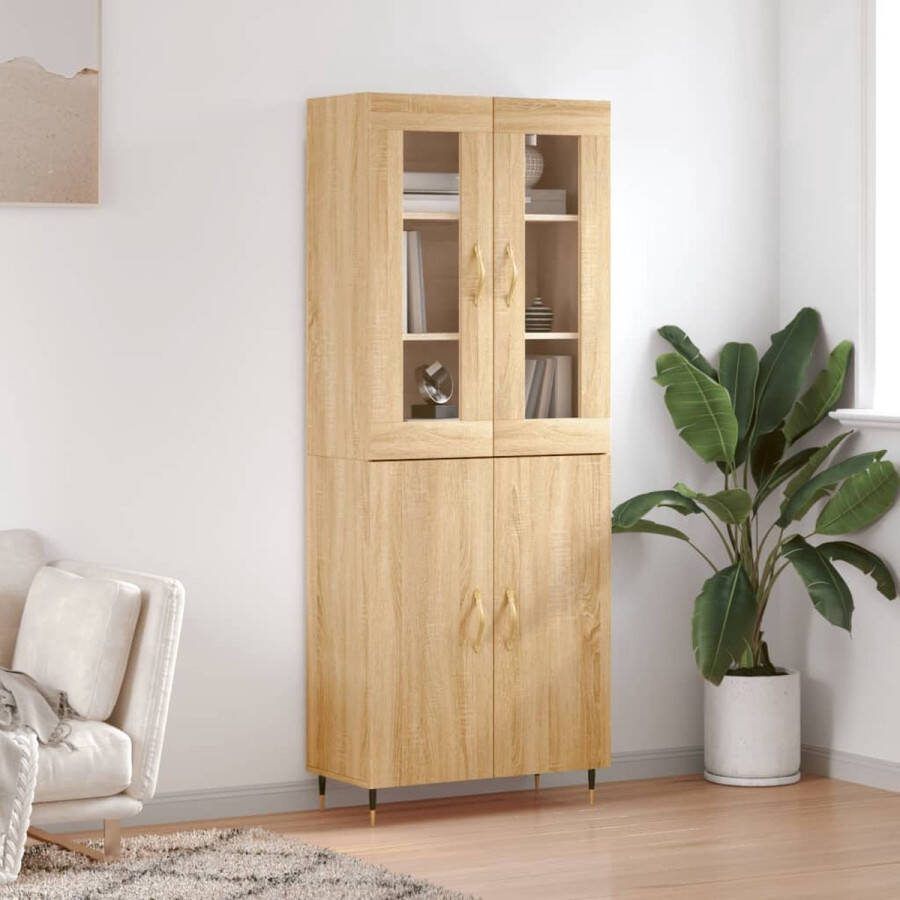 The Living Store Hoge kast 69 5x34x180 cm bewerkt hout sonoma eikenkleurig Hoge Kast Houten Kast Sonoma Eiken Opbergkast