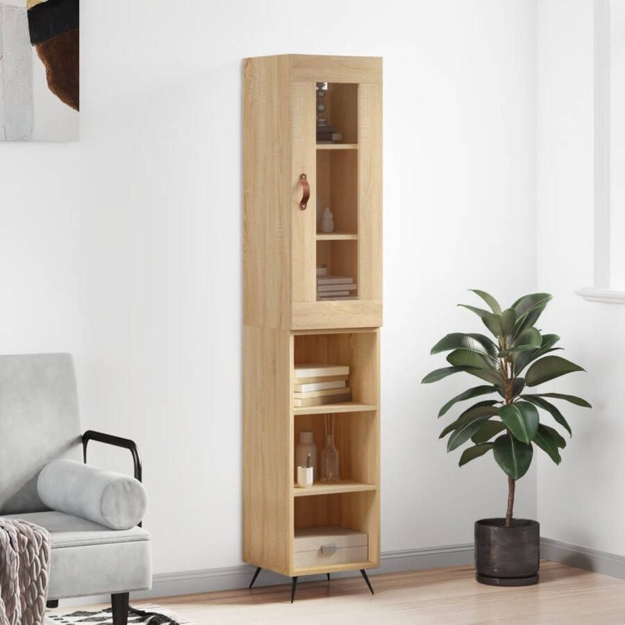The Living Store Hoge kast 34-5x34x180 cm bewerkt hout sonoma eikenkleurig Keukenkast