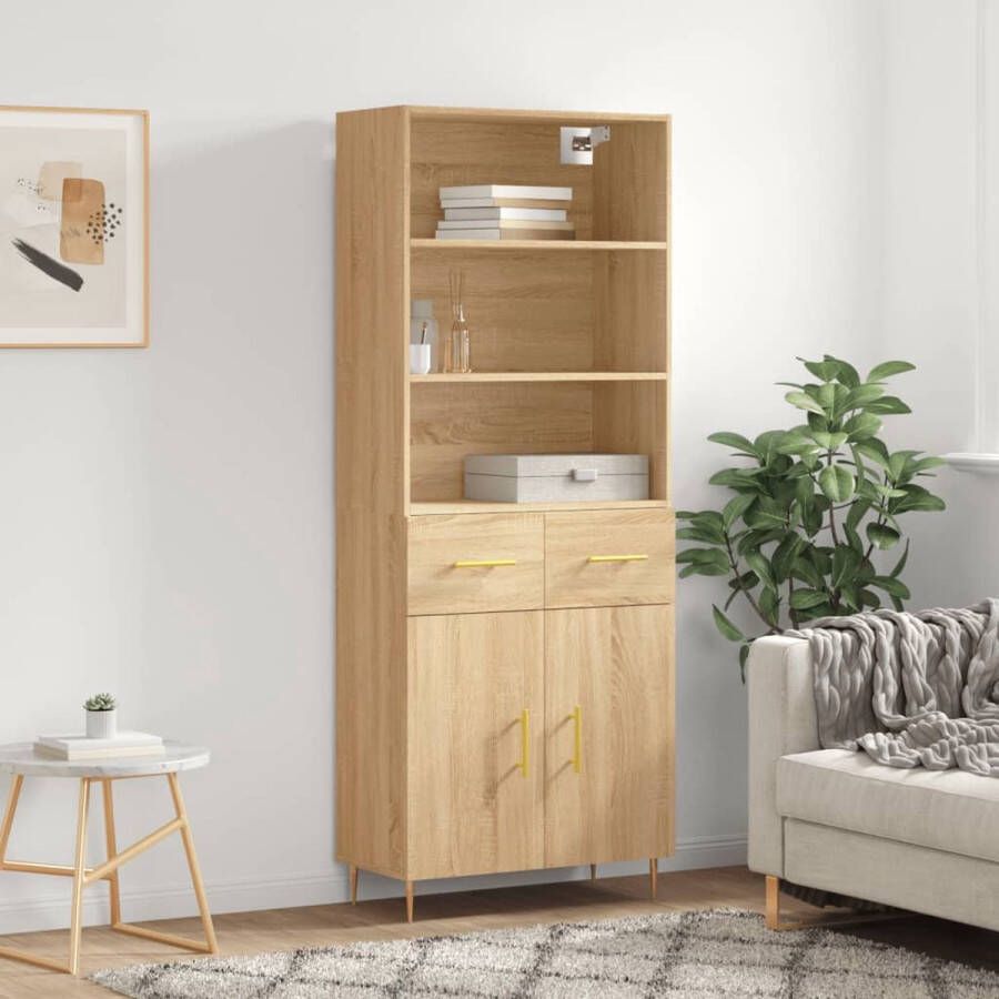 The Living Store Hoge kast 69 5x34x180 cm bewerkt hout sonoma eikenkleurig Hoge Kast Kasten Opslagoplossing Woonaccessoires Salontafel - Foto 4