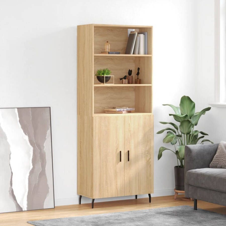 The Living Store Hoge kast 69 5x34x180 cm bewerkt hout sonoma eikenkleurig Hoge Kast Kasten Opslagoplossing Woonaccessoires Salontafel