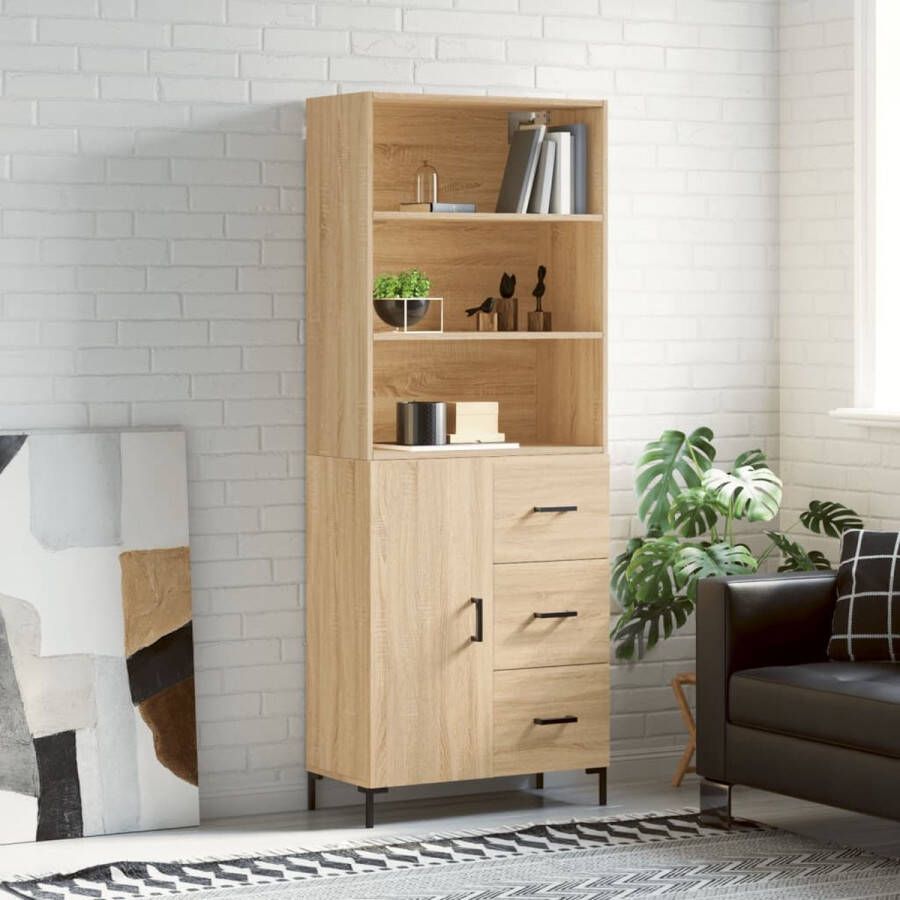 The Living Store Hoge Kast Sonoma Eiken Dressoir en Opzetkast 69.5 x 34 x 180 cm - Foto 2