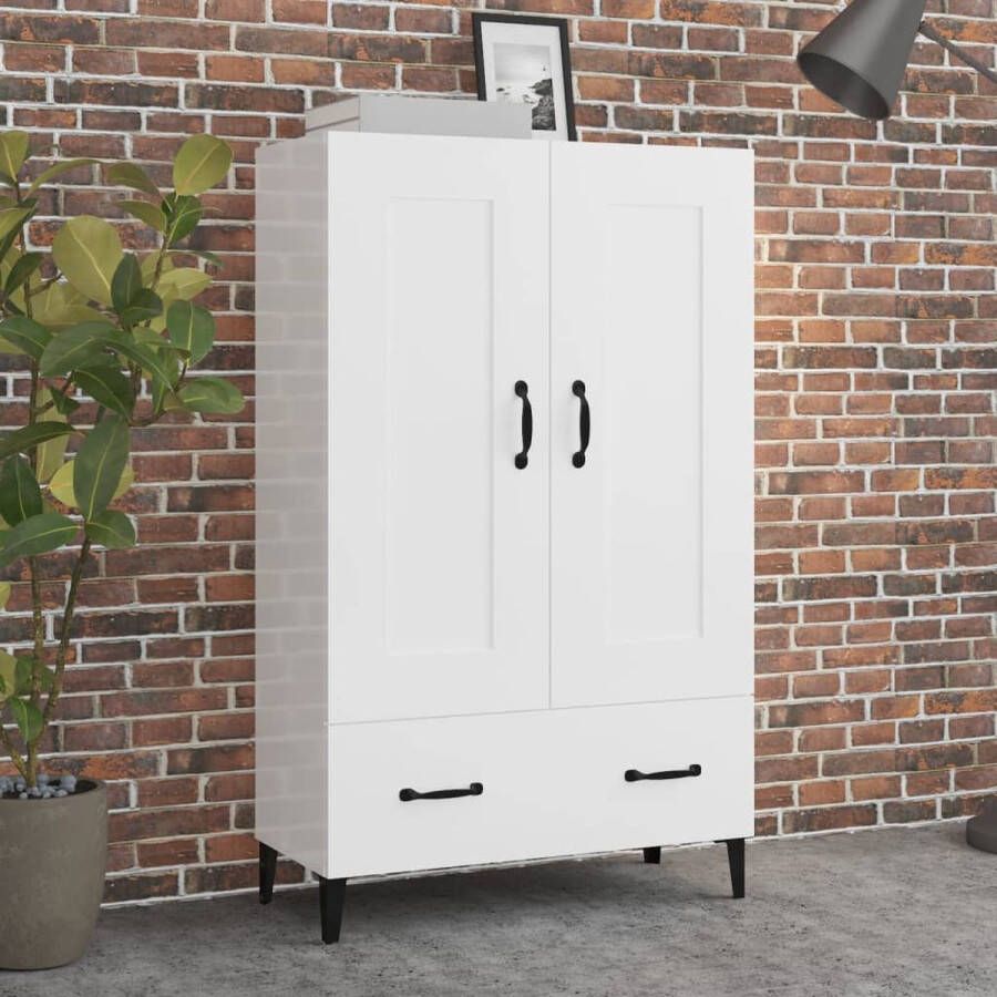 The Living Store Hoge kast 70x31x115 cm bewerkt hout hoogglans wit Hoge Kast Industrieel Design Witte Kast Houten Kast Opbergkast - Foto 2