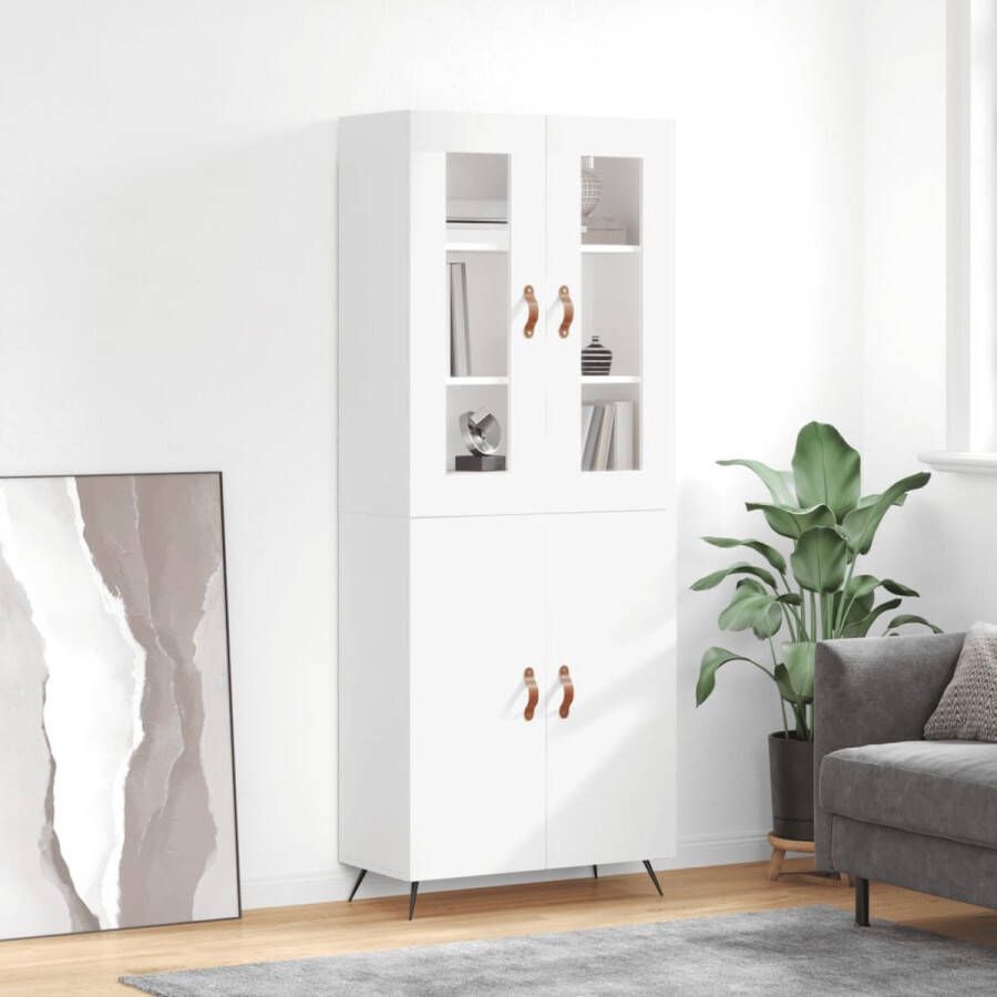 The Living Store Hoge kast wit 180 cm duurzaam hout voldoende opbergruimte metalen voeten inclusief dressoir en opzetkast montage vereist