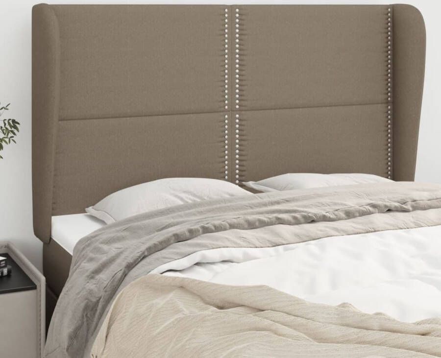 The Living Store Hoofdbord met randen 147x23x118 128 cm stof taupe Hoofd Bord Hoofdkussen Beddecoratie Slaapkamerstijl Stoffen Hoofdbord