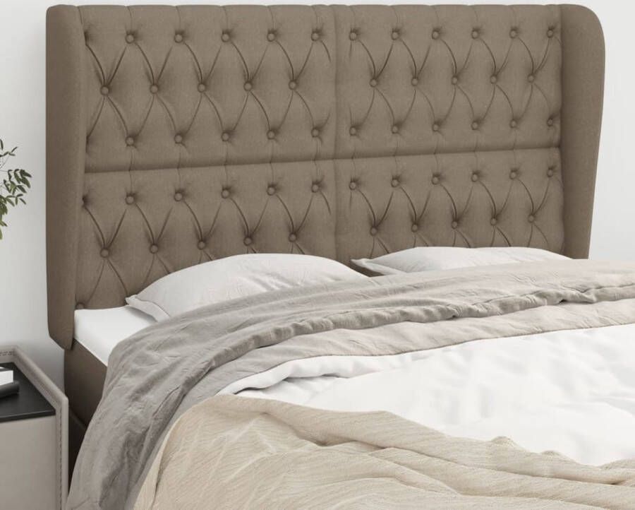 The Living Store Hoofdbord 147 x 23 x 118 128 cm Taupe Kleur Materiaal- Stof bewerkt hout larikshout verstelbare hoogte Hoofd Bord Hoofdkussen Bedkleden Slaapkamers Bedroom Decor